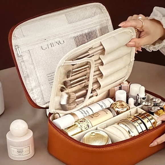 Other - ❣️5 items for $25.00 Women large capacity makeup bag. Coffee - color.  🆕